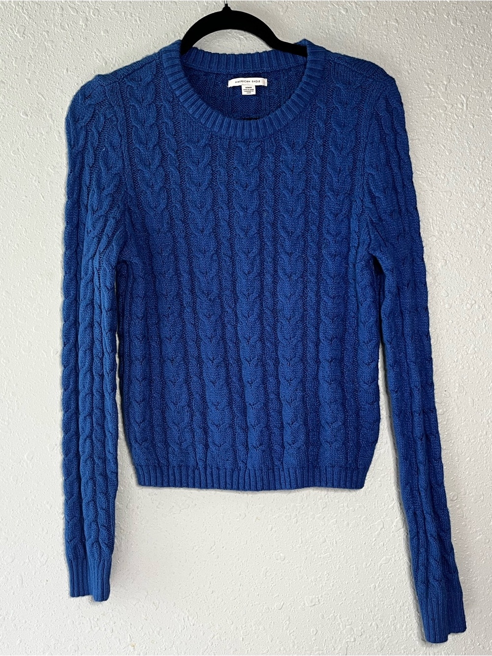 American Eagle Blue Cable Knit Sweater Medium Cozy Classic